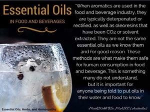 essential oil infographic warning of the dangers of essential oils in food and beverages
