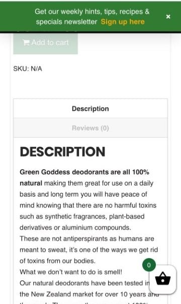 screenshot of a product description tab on our website