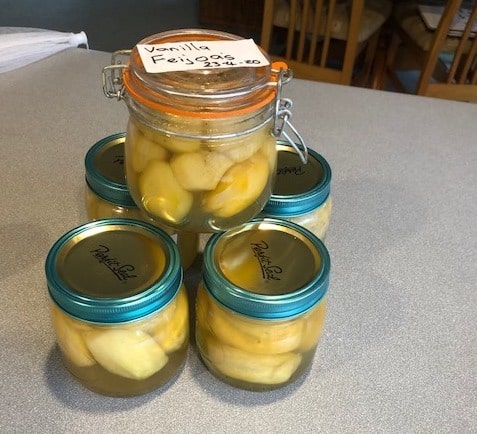 five jars of preserved feijoa