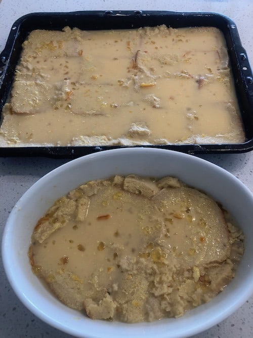 bread and butter pudding before being placed into oven